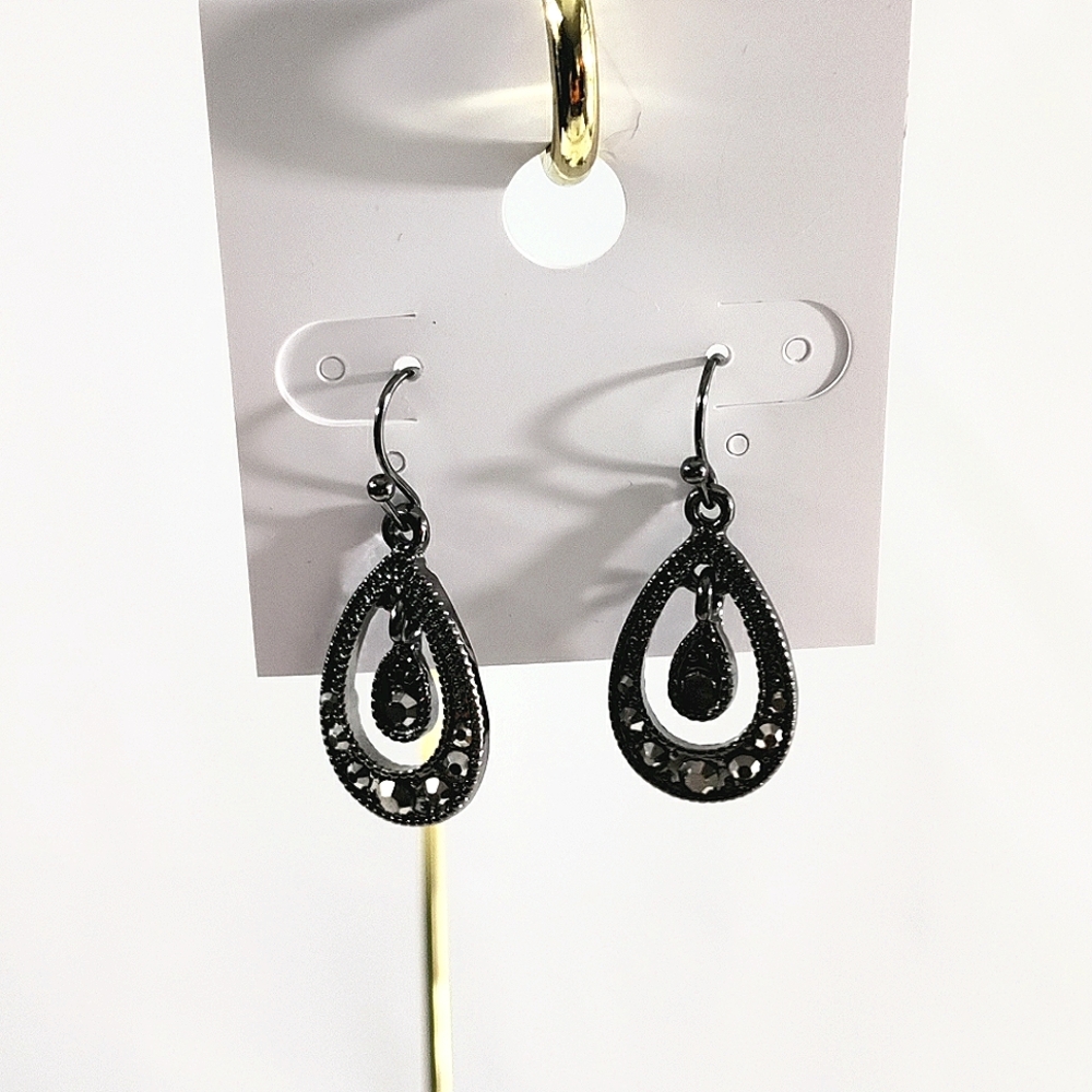 Double Drop Black Pave Crystal Earrings